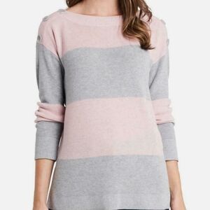 Women's Pink and Gray Striped Sweater Size Xl